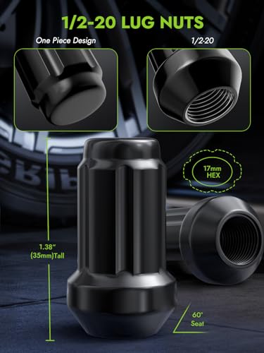 Image of AUTOPTIM 1 /2-20 Spline Lug Nuts - 20 Pcs Black Closed End Nuts with Socket