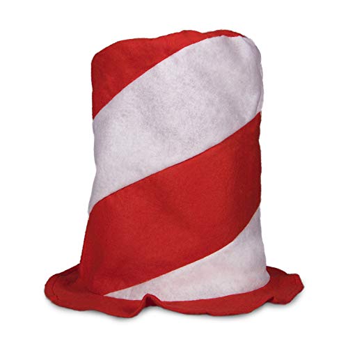 Red & White Candy Cane Striped Christmas Stove Pipe Party Hats - 12 Pack