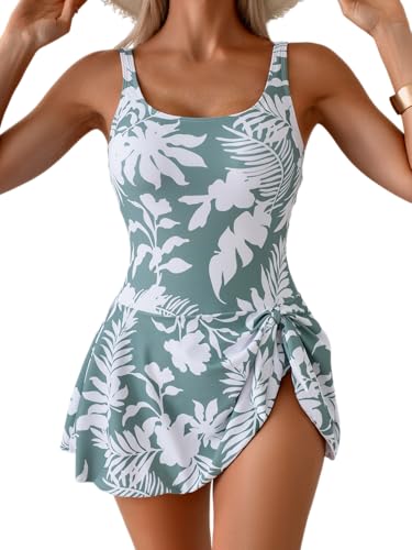 Image of Eomenie One Piece Swimdress Swimsuits for Women Tummy Control Swim Dresses Skirt Bathing Suit