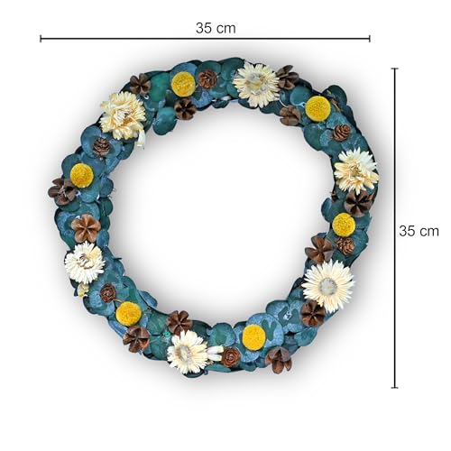Image of Cortina Artificial Wall Flower Circle Bouquet | Aesthetic Room Decor, Home Decor, Living Room Decor & Bedroom Decor | Great for Christmas Gifting - Blue - 13x8x34 CM
