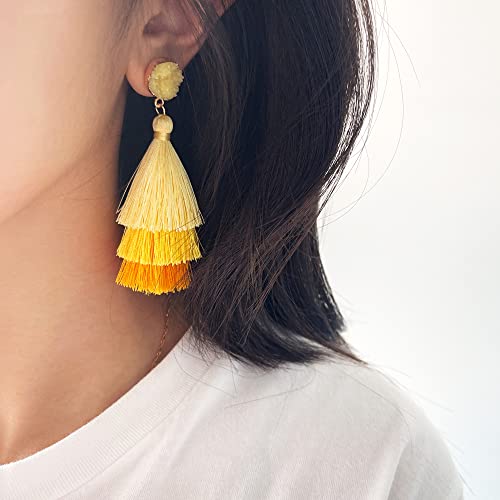 image for Me&Hz Yellow Ombre Tassel Earrings Layered Fringe Dangle Drop Yellow E