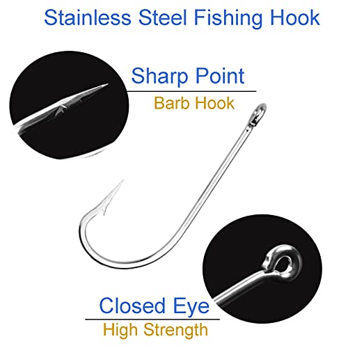 Fishing Hooks Saltwater O'shaughnessy Hooks Kit, 120Pcs Stainless Steel Fishing J Hooks Forged Long Shank Trollling Hooks For Saltwater Freshwater Fishing #TOP2