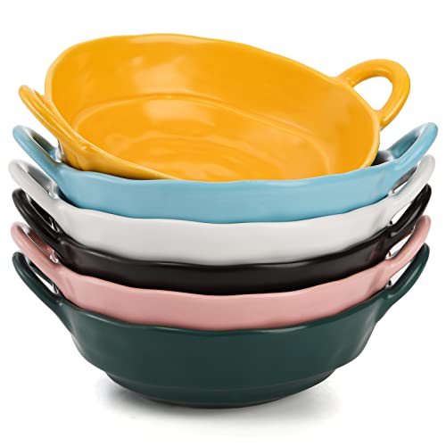 SOUJOY Lot de 6 bols de service de 590 ml avec poignées, bols à salade en porcelaine pour pâtes, soupe, riz, préparation des aliments, design géométrique épuré Cover