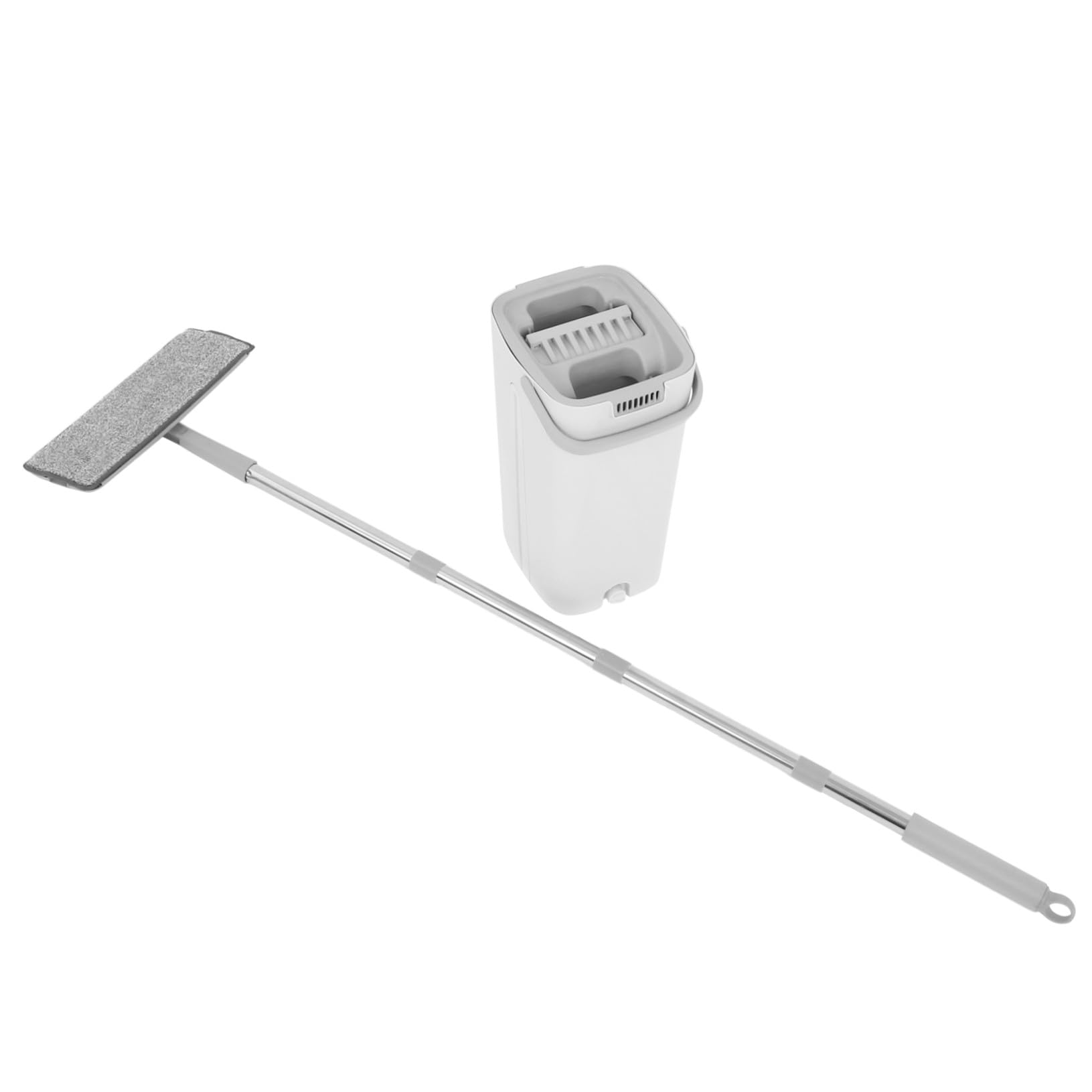 Balai plat avec seau essoreur et raclette intégrée pour lavage humide et sec