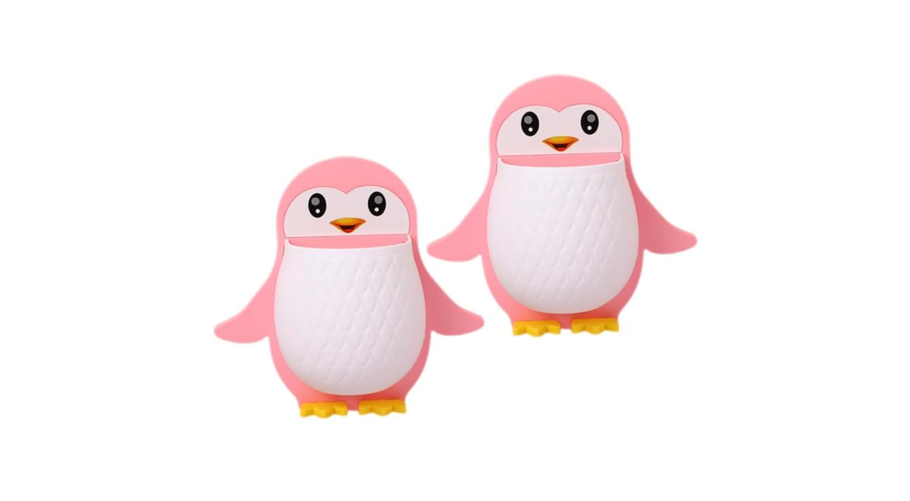 Cute Penguin Wall Mounted Storage Organizer|ABS Plastic, Black Blue Pink, Self-Adhesive, Quilted Pattern, Multi-Purpose Holder, 20x15x5cm, 2-Pack-image-30