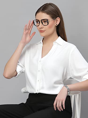 Image of Style Quotient Women Solid Navy Viscose Rayon Semi Formal Shirt