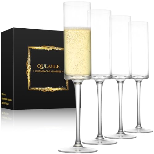 Qulable Set di 4 calici da champagne, eleganti bicchieri per champagne, prosecco, regali di fidanzamento, regali di nozze, bicchieri da champagne per donne, uomini, anniversari, compleanni, 200 ml