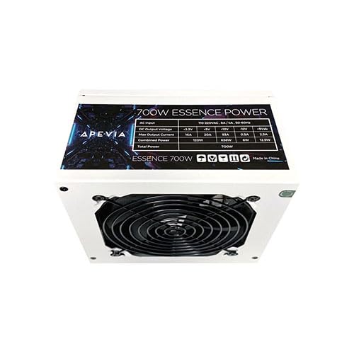 ATX-ES700-WH Essence 700W ATX Fuente de alimentación semimodular para juegos con ventilador negro de 4.724 in controlado térmicamente automáticamente, interruptor de 115/230V, todas las 4