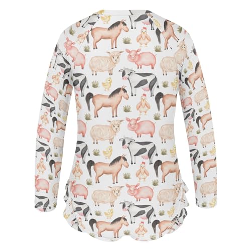 Aflyko Girls' Rash Guard Swimsuit Cartoon Sheep Cow Pig Chicken One-Piece Swimwear UPF 50+3