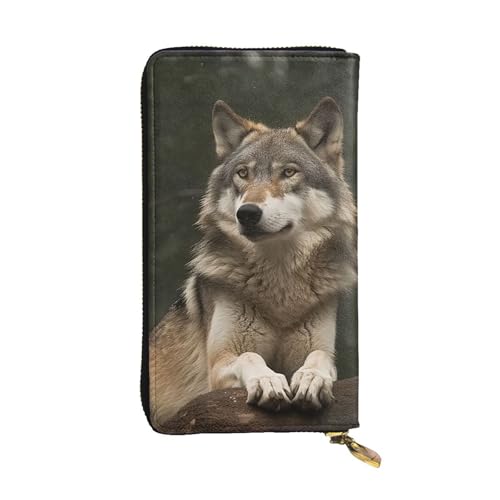 Porte-carte téléphone en cuir loup gris, le portefeuille long femme de luxe