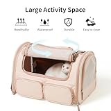 FUKUMARU Cat Carrier, 4 Mesh Windows Small Dog Carrier, 4 Storage Pockets Cat Travel Bag, Under 15 lb Airline Approved Pet Carrier, Rollable Cover for Nervous Cats, Pink