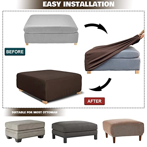 Image of NeColorLife Rectangle Ottoman Cover Jacquard Fabric Ottoman Slipcover Thick Stretchable Footrest Stool Covers for Oversized Square and Rectangle Ottoman,X-Large Size,Brown