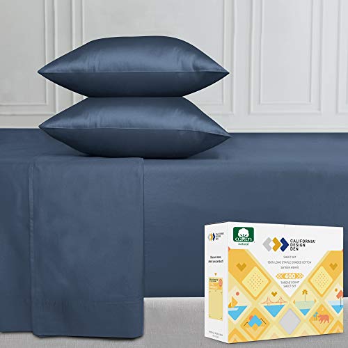 California Design Den 400 Thread Count 100% Cotton Sheet Set, Indigo Navy Blue King Sheets 4 Piece Set, Pure Natural Cotton Bedsheets, Soft & Silky Sateen Weave by California Design Den