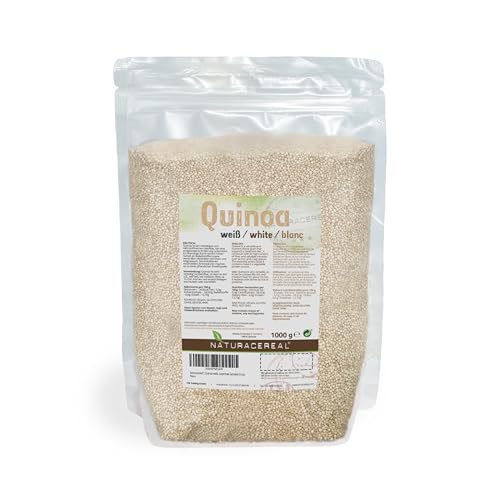 Quinoa blanca Premium - 1kg - NATURACEREAL | Mayor contenido de minerales que el arroz, | Rico en fibras y proteínas | Libre de gluten | Vegano | Sin ingeniería genética |