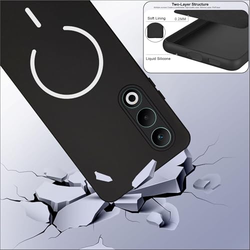 Image of SBMS Silicone Back Cover Case for Oppo A5 5G / Oppo K13x 5G | Soft Micro-Fibre Lining Inside | Magsafe Print On Back Side Camera Protection Bump | Shockproof Case Oppo A5 5G (Black)