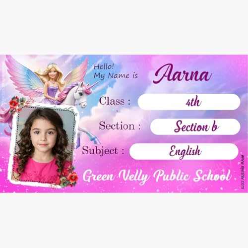 Image of EYESHIV Unicon Purple Theme Customized Name Slip Stickers with Your Kids Photo School Books, 30 Pcs
