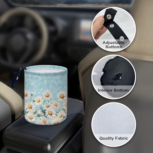 Image of Blue Daisy Car Trash Can Cute Trash Bag Vehicle Can Cars Accessories Hanging Portable Collapsible Waterproof Trash Bag for Cars
