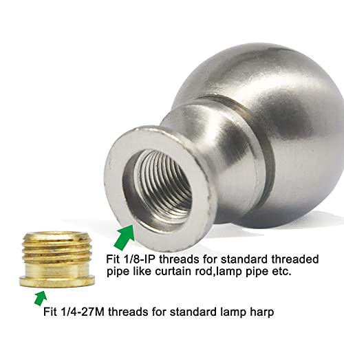 Ball Lamp Finial Cap Knob For Lamp Shade Top,Solid Lamp Finial Caps,Heavy Brushed Nickel Top Screw Finial For Table Or Floor Lamps,1/4-27 Inch Threaded Base Connect To Lamp Harp (Silver / 2-Pack) #TOP2