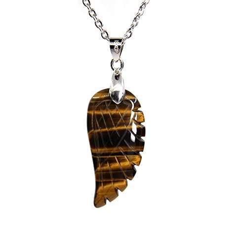 35MM Natural Gemstone Handmade Carved Angel Wing Pendant Necklaces 18"-image-46