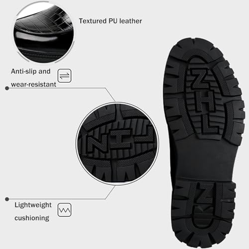 Men's Textured Chunky Platform Penny Loafers Vintage Round Toe Hand Stitched Non-Slip Slip-On Dress Shoes for Business, Work, Wedding3