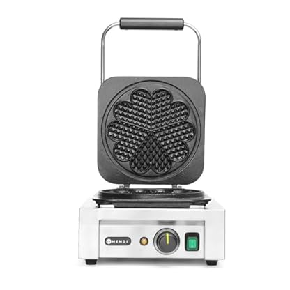 HENDI Waffeleisen 'Herz', Herzform, 5 miteinander Teile, mit Waffelgabel, Temperatur stufenlos regelbar, antihaftbeschichtete Platten aus Gusseisen, 230V, 2200W, 320x437x(H)251mm, Edelstahl – Bild 4