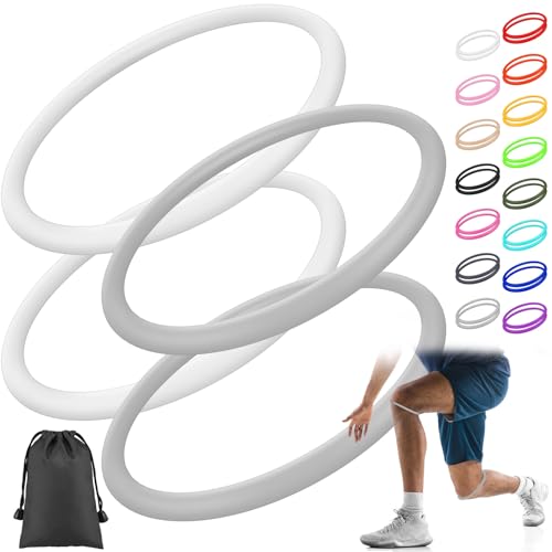 Image of Foilswirl Silicone Patella Knee Band for Basketball Patella Tendon Support Knee Pain Running Tendon Brace Support Strap(4,White and Gray,M)