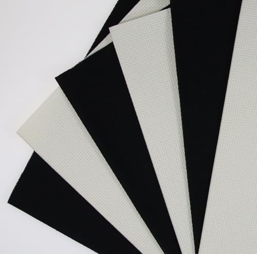 Image of KCS 6 pc of 12 inch x 18 inch(30cmx45cm) 14CT Counted Cotton Aida Cloth Cross Stitch Fabric (Antique White+Black)