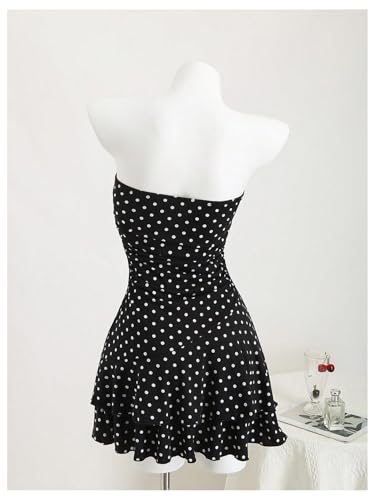 Milumia Women's Polka Dots Ruffle Hem Tube Mini Dress Backless Ruched A Line Party Club Strapless Short Dresses4
