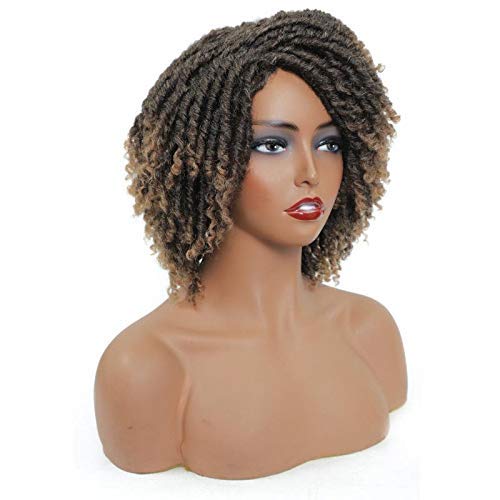 ZIHAN Braided Wigs for Black Women 6 Inch Ombre Short Twist Dreadlock Wig Heat Resistant Afro Curly Synthetic Locs Crochet Wigs (1B-27)