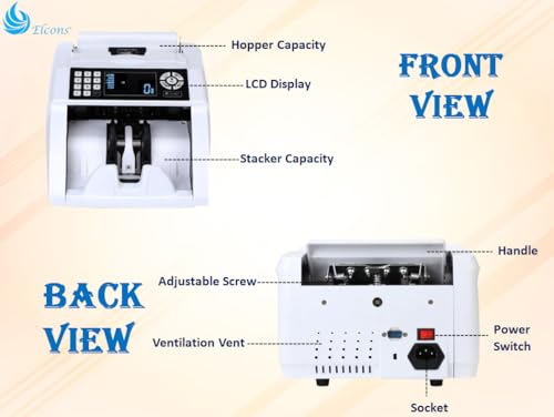 Image of ELCONS Note Counting Machine BANKO-90 | High-Speed Cash Counter 1000 Notes /Min | Fake Note Detection with UV, MG & IR Sensors | Automatic Value Detection | LED Display & Batch Counting (White)