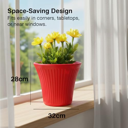 Image of GARDENS NEED 12 Inches Tancy Round Flower Pot | Set of 4 | Red | Plastic Planter Pots for Indoor & Outdoor Home, Office & Balcony Decoration