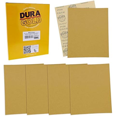 Dura-Gold Premium Sandpaper - 100 Grit - Full Size 9" x 11" Sheets, Wood Workers Gold, Plain Backing - Box of 6 Sheets - Hand Sand Block Sanding, Cut for Use On 1/4, 1/3, 1/2 Sheet Finishing Sanders Cover