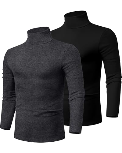 Ficerd 2 Pack Men's Turtle Neck Shirts, Lightweight Cotton Pullover Sweater Slim Fit Mock Turtleneck Knitted Long Sleeve Tops2