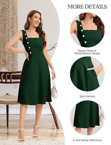 Image of Bbonlinedress Womens Vintage Summer Cocktail Dress Sleeveless Tea Party Retro Formal Wedding Guest A-line Midi Sundress