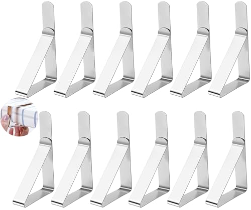 Moseem Table Cloth Clip Tablecloth Clips 12 Pack Table Cloth Clips Stainless Steel Table Cloth Cover Clamps for Outside Home Dining Picnic Party and Wedding