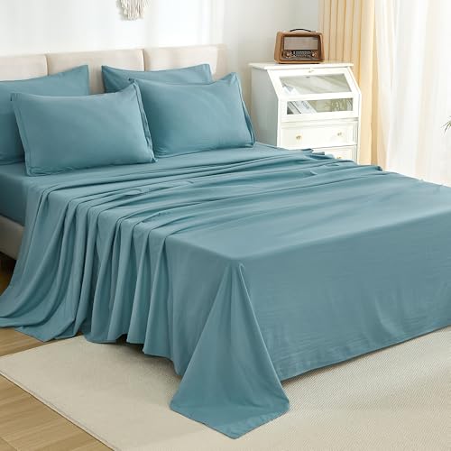 Litanika King Size Comforter Set Grayish Teal - 7 Pieces Bed in a Bag King Bedding Comforter Sets, Solid Lightweight Bed Set with Comforter, Sheets, Pillowcases & Shams