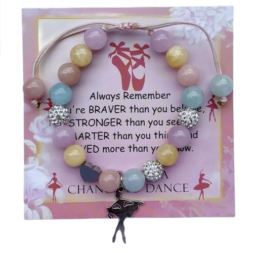 Image of DOLON Colorful Stones Handmade Crystal Ballet Charm Bracelet First Recital Stage Performance Dance Competition Encouragement Gift for Her