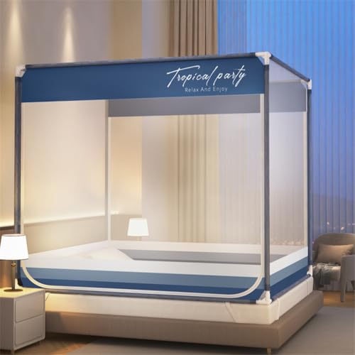Image of HASTHIP Double Bed Mosquito Net Tent with Frame for Indoor Outdoor Use with Dual Side Doors and Fine Mesh Protection