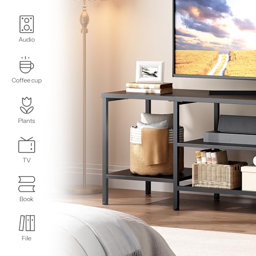 Image of HOOBRO TV Stand with Power Outlets to 65 Inches, TV Console Table with Open Storage Shelves, Industrial Media Entertainment Center for Living Room Bedroom, Black BB40DS01