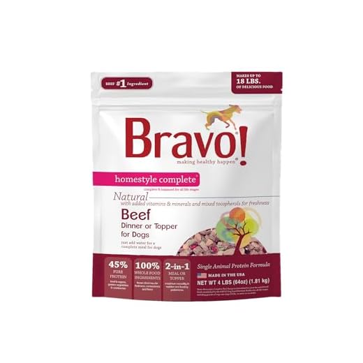 Bravo! Homestyle Complete Freeze Dried Raw Dog Food or Topper, Beef, 4 Pounds, Add Water to Rehydrate for up to 18 Pounds of Food, Grain Free, Gluten Free