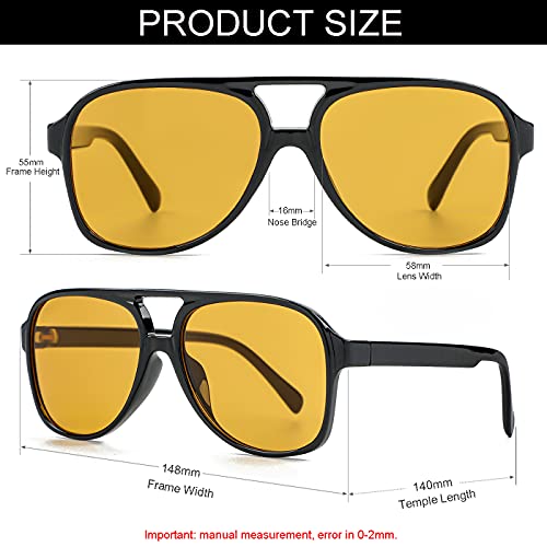 Nidovix Polarized Classic Vintage Aviator Sunglasses For Men Women Large Frame Retro 70S Sunglasses (Black/Orange) #TOP3