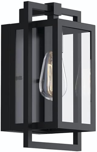 Kichler Goson 59085BK - Lámpara de pared para exteriores de 12 pulgadas en negro, 1 luz moderna con vidrio transparente para porche, patio, garaje,
