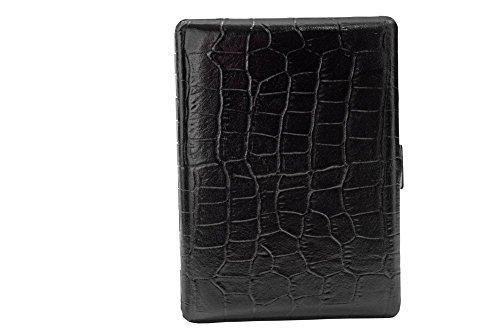 Preisvergleich Produktbild PEARL Zigaretten Etui Anti Schockbild Alternative Premium Klasse schwarzes Rindleder für 9 Zigaretten + MeyTrade gratis Feuerzeug