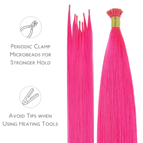 Image of WENNALIFE I Tip Hair Extensions Human Hair, 25g 25s 14 inch Hot Pink Remy Itip Human Hair Extensions Invisible Itips Straight I Tips Fusion Extensions Real Human Hair