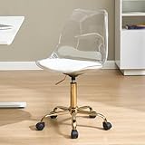 Lessmore Clear Acrylic Desk Chair with Pu Leather Cushion, Adjustable Home Office Chair with Wheels, Rolling Armless Vanity Chair for Office, Home, Make Up, Small Space, Bedroom(Gold)