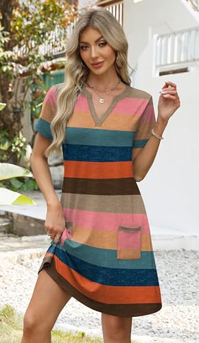 Image of WIHOLL Summer Dresses for Women Casual V Neck Wedding Guest Dress Hawaiian Midi Dress Fashion Beach Vacation Clothes