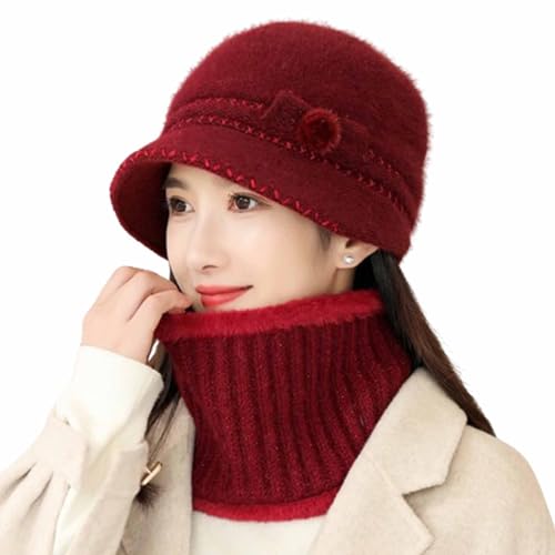 CASEGO Conjunto de gorro e cachecol para mulher, simples e moderno, tecido elástico fácil de transportar, adequado para muitas cenas (Burgundy 1)