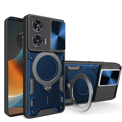 Image of AESTMO Armor Motorola Moto Edge 50 Fusion 5G Bumper Back Case Cover | Ring Holder & CD Pattern Sliding Camera Shutter Cover | Back Case Cover for Motorola Moto Edge 50 Fusion 5G (Blue)