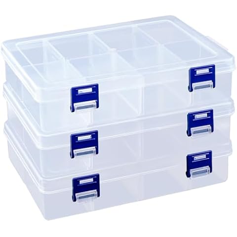 RAINPOP 3Pcs Clear Craft Storage Box with Adjustable Dividers Cover