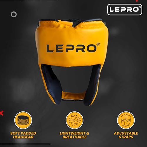 Image of LEPRO Kids Boxing Kit - Hanging Punching Bag Set with Boxing Gloves, Headgear & More for 7-12 Year Olds (Yellow)